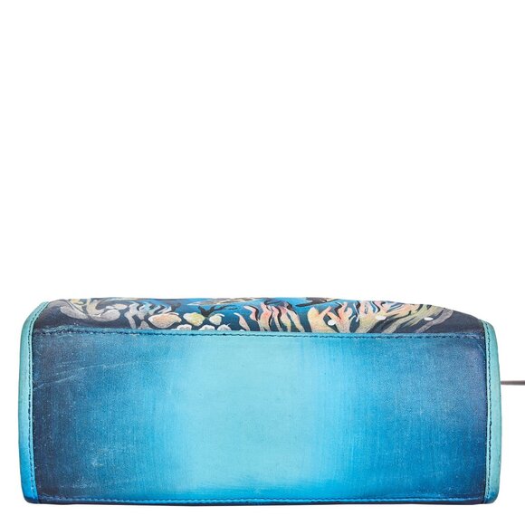 Leather Hand Painted Top Handle Handbag Purse With Turtle Artwork, Crossbody Bag - Picture 6 of 9